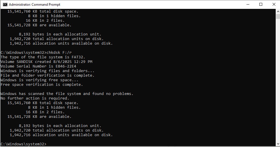 command detects and resolves bad sectors